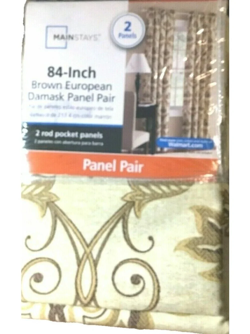Mainstays 84-In Brown European Damask Panel Pair Rod Pocket Curtains Home Decor